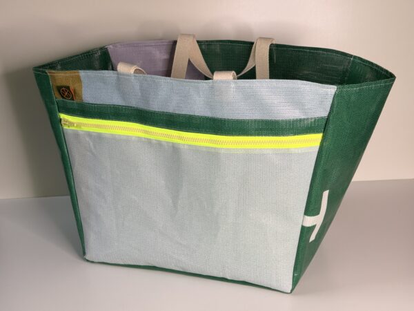 Markttasche 2.0 – Grün, Lavendel, Hellblau – Reißverschluss Neongelb